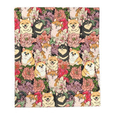 Couverture Shiba Inu Fleurs