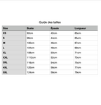 Guide des tailles sweat XS à 5XL