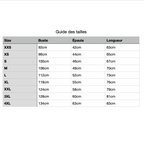 Guide des tailles sweat XXS à 4XL