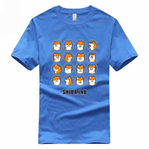 T-shirt Bleu Shiba Inu Seize Émôticones